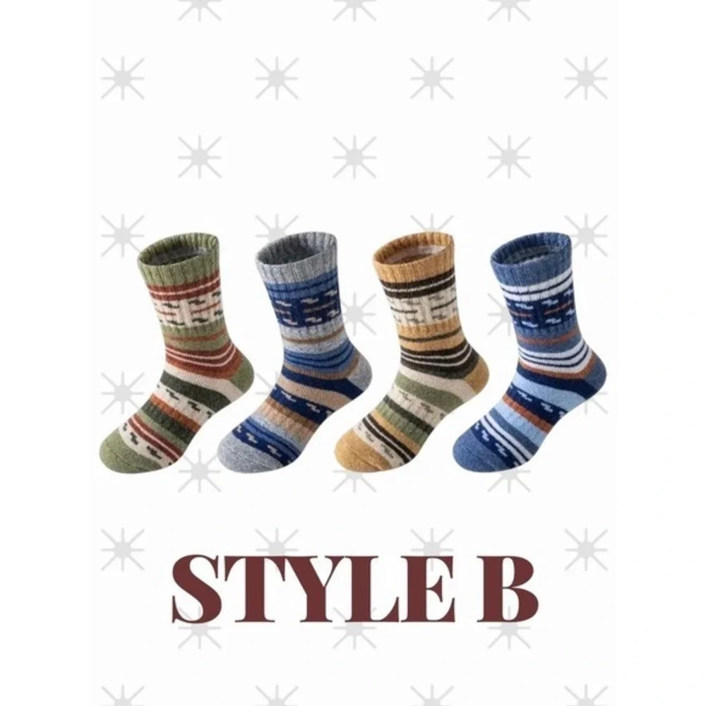 Merino Wool Thermal Thick Warm Cozy Winter Socks 8-12‎ Boys Retro Striped Soft